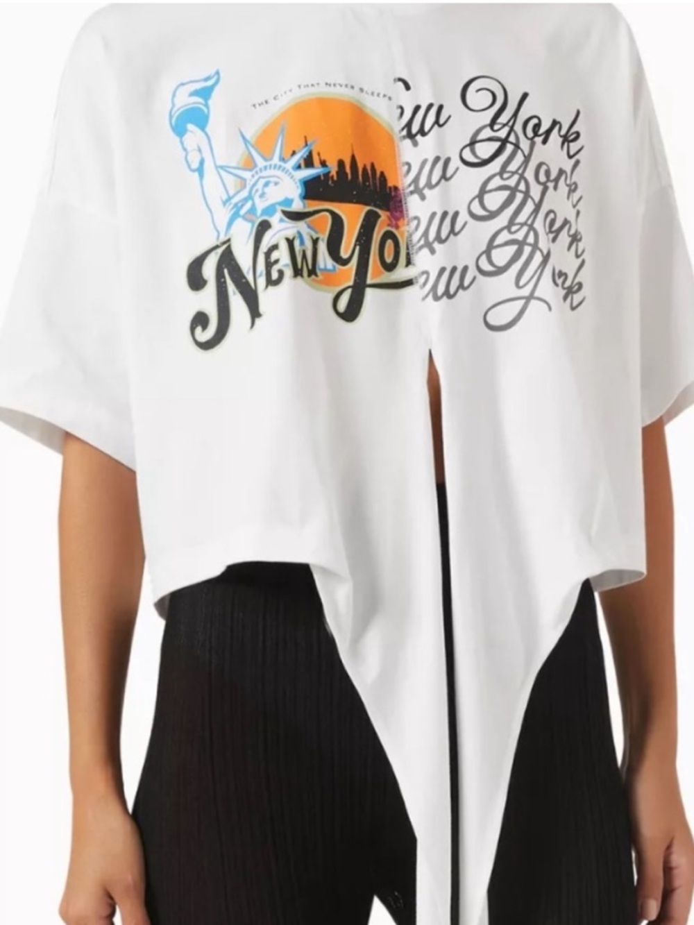 3.1 Phillip Lim We Are NY Graphic Print Crew Neck Wrap Front Tee Sz XS - Picture 5 of 11